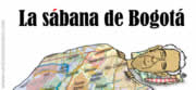 Samuel Moreno arropado por una cobija con el diseño de un mapa de Bogotá