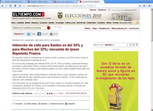 El Tiempo: Intención de voto para Santos es del 34% y Mockus del 32%; encuesta de Ipsos Napoleón Franco 
