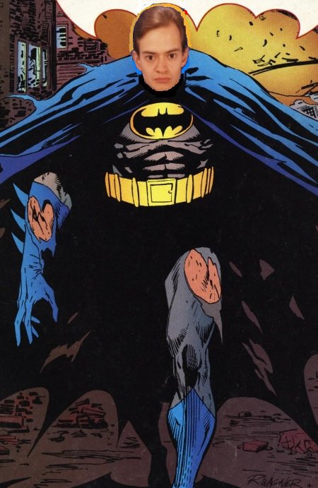 Fotomontaje de la cara del Doctor Cómic en el cuerpo de Batman