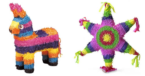 Piñatas en forma de burro y de estrella