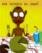 'Qué importa el menú', una persona -raquítica- de raza negra se dispone a 'comer' un gráfico en forma de pastel