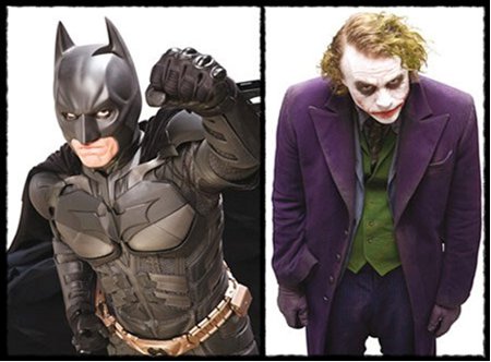 A la izquierda, Christian Bale como Batman; a la derecha, Heath Ledger como el Guasón (Joker)